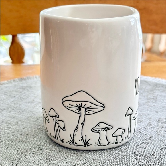 Rae Dunn RELAX Cute Mushroom Designs All Around Ceramic Mug BRAND NEW!! - Picture 4 of 4